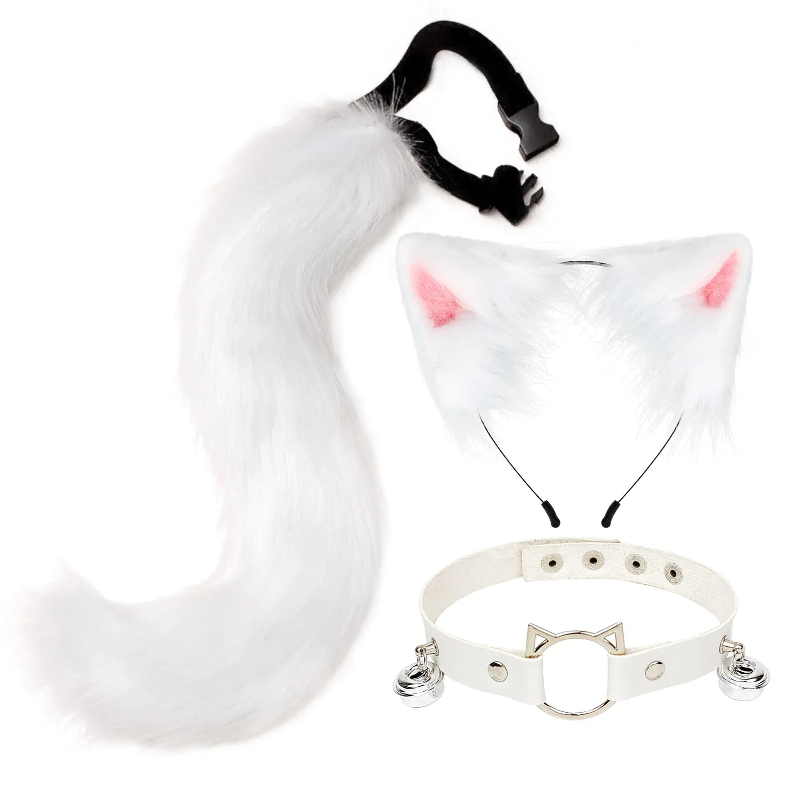 Conjunto de accesorios de diadema con orejas de gato falsas y cola de zorro