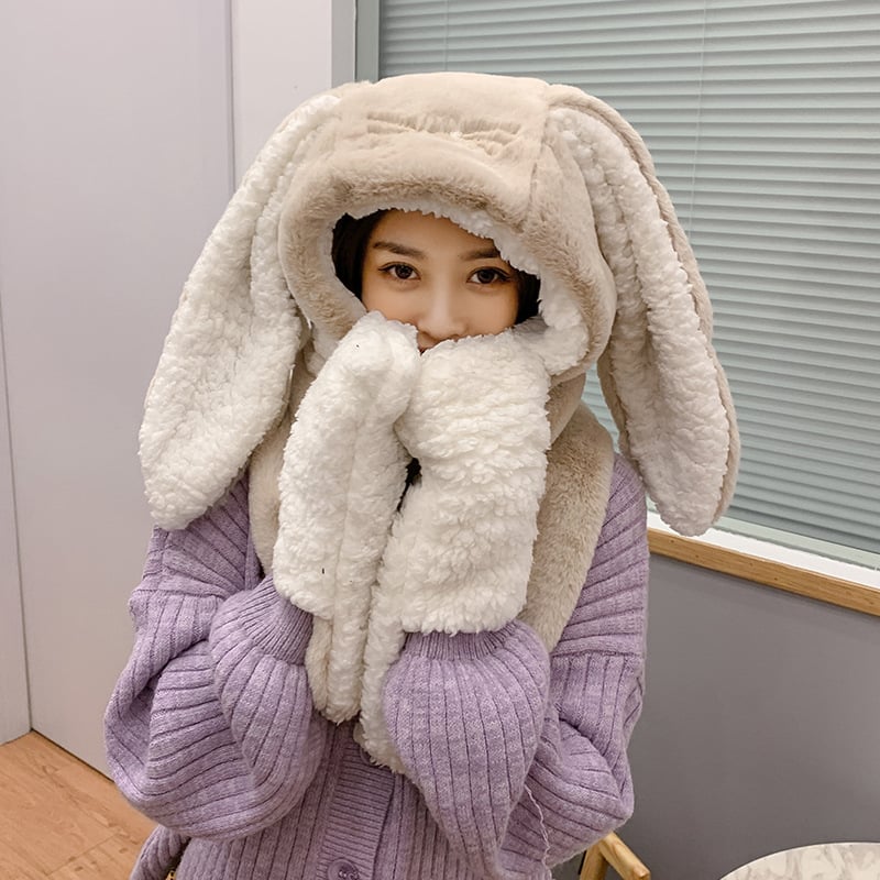 Cute Rabbit Ears Plush Hat Scarf and Gloves Set