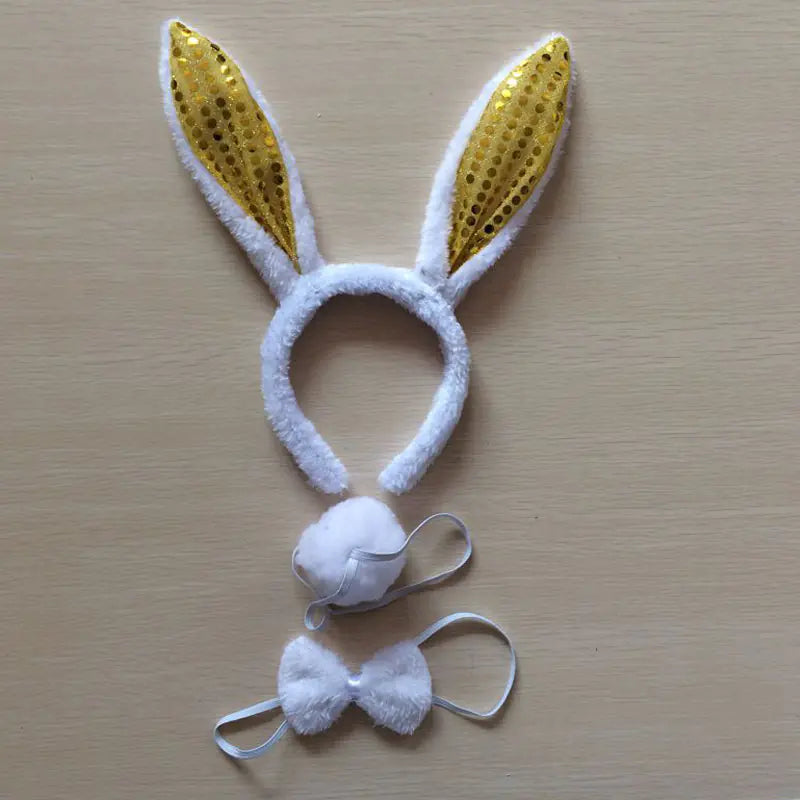 Conjunto de accesorios de diadema con orejas de conejo, cola y lazo.
