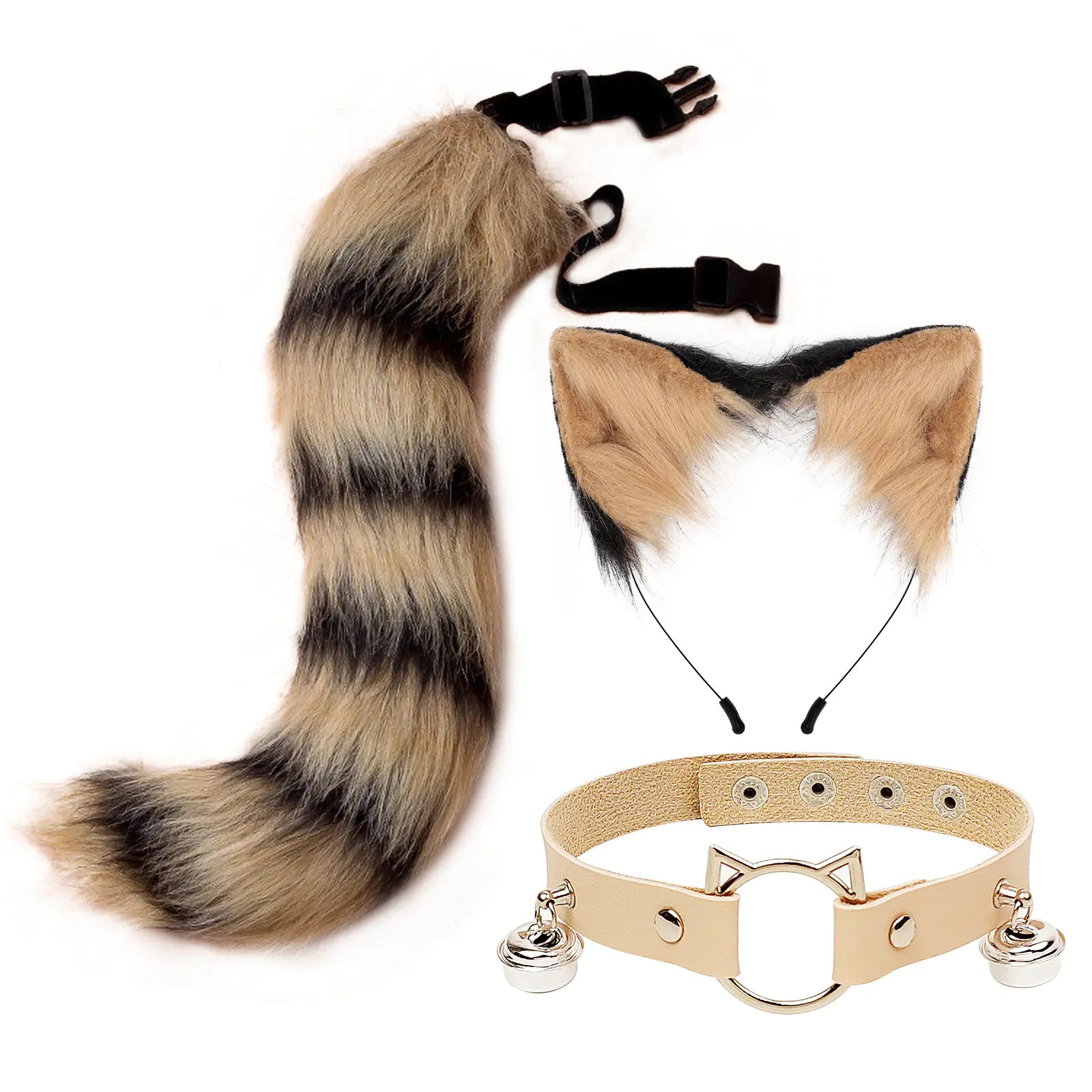 Conjunto de accesorios de diadema con orejas de gato falsas y cola de zorro