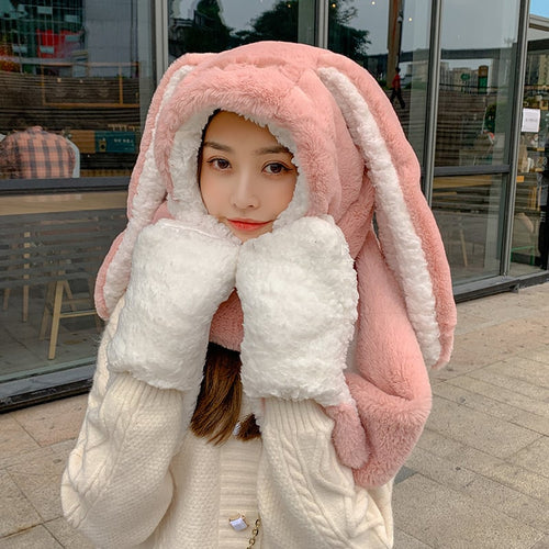 Cute Rabbit Ears Plush Hat Scarf and Gloves Set
