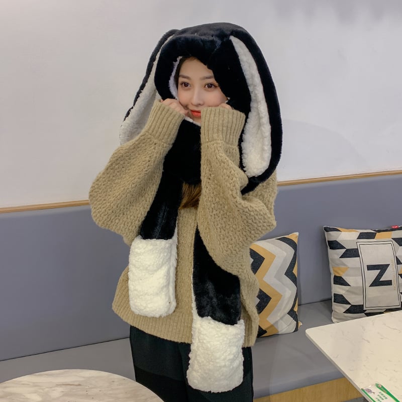 Cute Rabbit Ears Plush Hat Scarf and Gloves Set