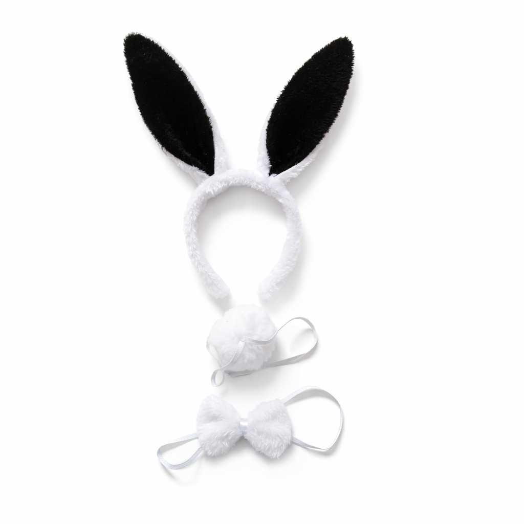 Conjunto de accesorios de diadema con orejas de conejo, cola y lazo.