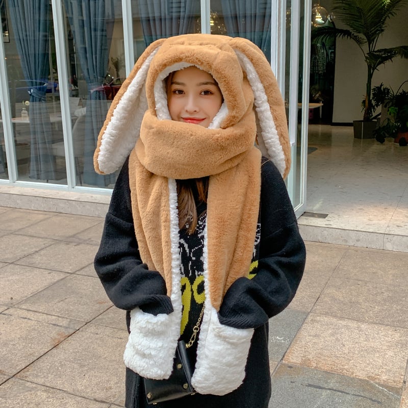 Cute Rabbit Ears Plush Hat Scarf and Gloves Set