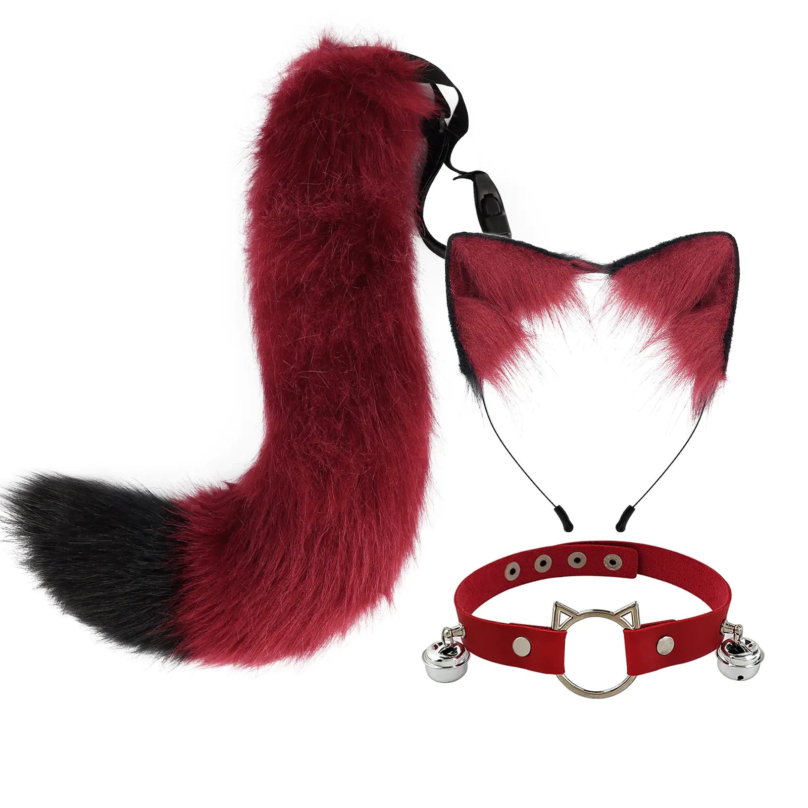 Conjunto de accesorios de diadema con orejas de gato falsas y cola de zorro