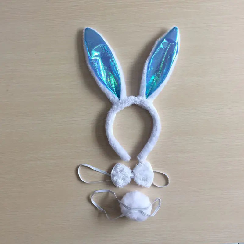 Conjunto de accesorios de diadema con orejas de conejo, cola y lazo.
