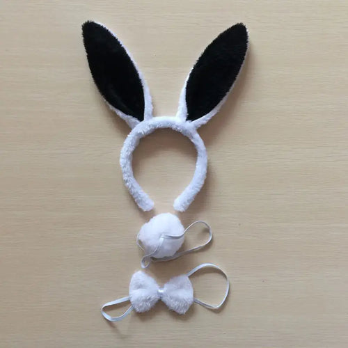 Conjunto de accesorios de diadema con orejas de conejo, cola y lazo.
