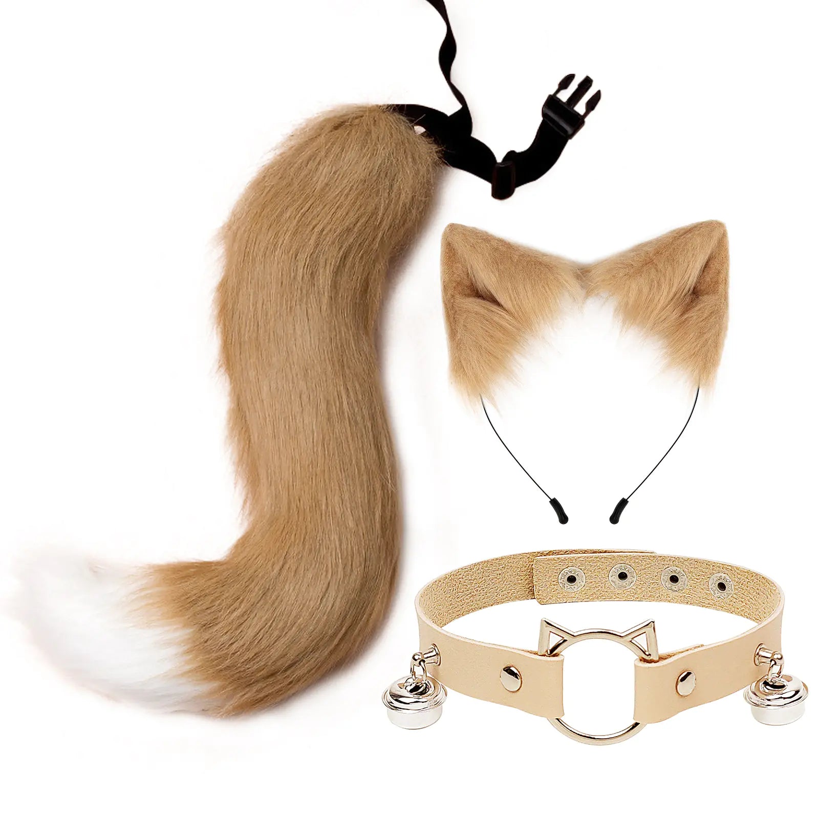 Conjunto de accesorios de diadema con orejas de gato falsas y cola de zorro