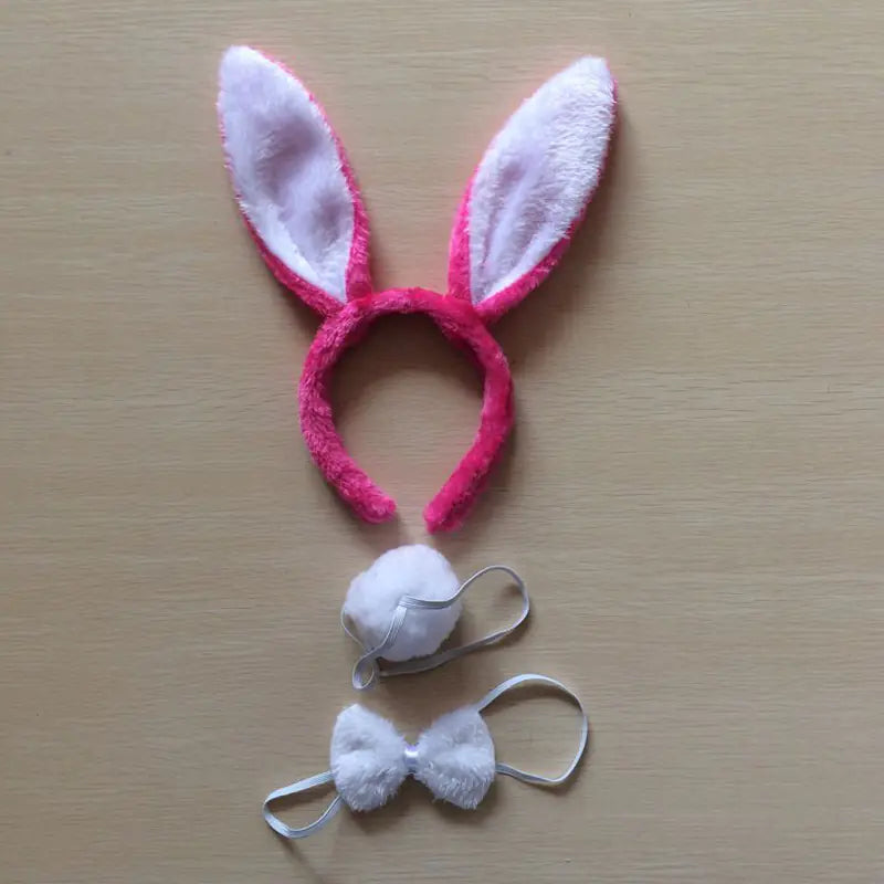 Conjunto de accesorios de diadema con orejas de conejo, cola y lazo.