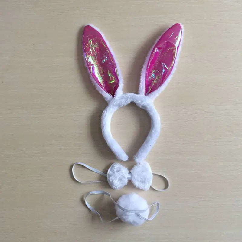Conjunto de accesorios de diadema con orejas de conejo, cola y lazo.