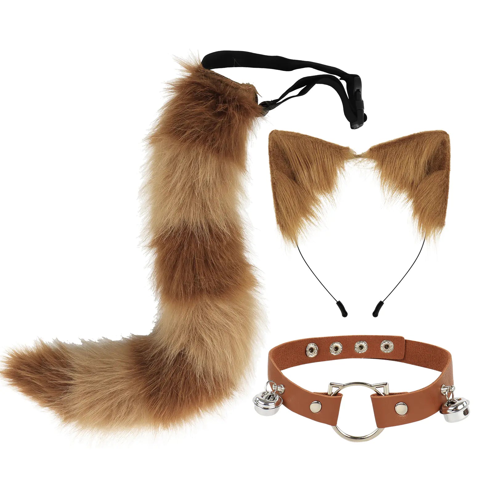 Conjunto de accesorios de diadema con orejas de gato falsas y cola de zorro
